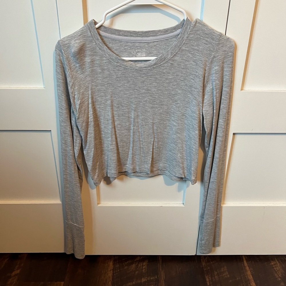 Aerie Long Sleeve Lightweight Gray Cropped Shirt